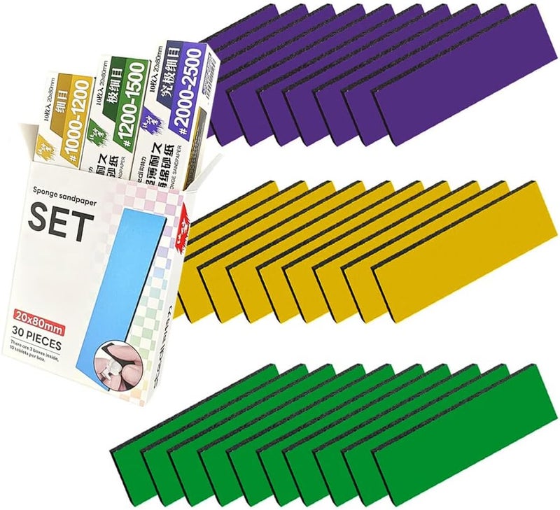 Stedi Sanding Sponge for Model Gundam Building, Hobby Model Tools Hand Sanding Block Waterproof Wet Dry Reuse 1000 to 2500 Grit Sandpaper, 30 Sheets - Image 1